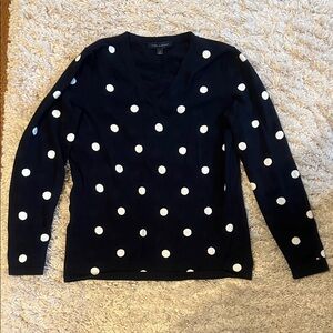 Tommy Hilfiger Women's Navy V-Neck Sweater with White Polka Dots